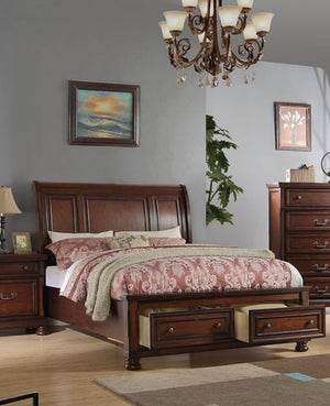 English Elm Traditional Cherry Veneer Queen Panel Bed with Footboard Storage Drawers B011S02149