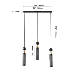 English Elm 25" Modern Black & Gold 3-Light Pendant Chandelier - Adjustable Cylindrical Mesh Shades, E26, Dining/Kitchen Lighting W1340P233174