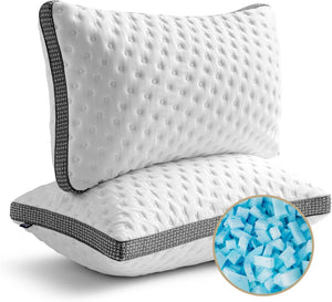 English Elm Cooling Queen Pillow Set with Gel Memory Foam Ice Silk Cover Medium Firm Support B2716P366611