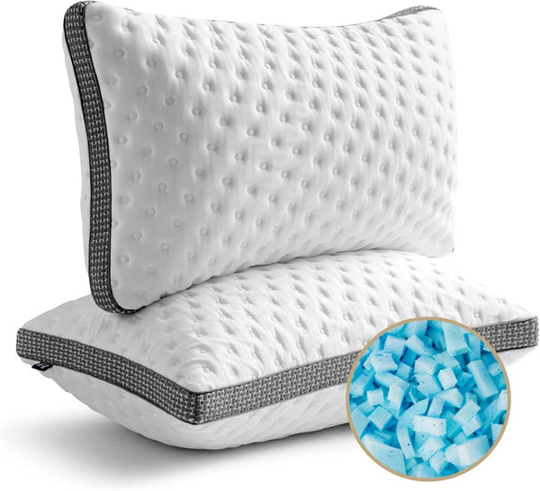 English Elm Cooling Queen Pillow Set with Gel Memory Foam Ice Silk Cover Medium Firm Support B2716P366611