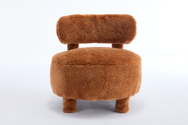 English Elm 063-Fur Plush Armless Accent Chair with 13" Thick Cushion, Curved Wingback & Solid Wood Legs for Cozy Reading Nooks khaki W527P308810