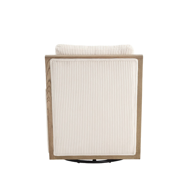English Elm Corduroy Swivel Barrel Chair with Plush Foam Cushion, 360° Metal Base, Durable Hardwood Frame, Cozy Sitting Experience Beige W395P209380