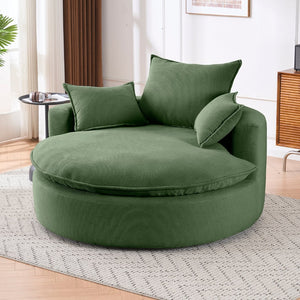 English Elm 360 Swivel Corduroy Barrel Lounge Chair with Pillows for Living Room or Bedroom Green W1752P410948