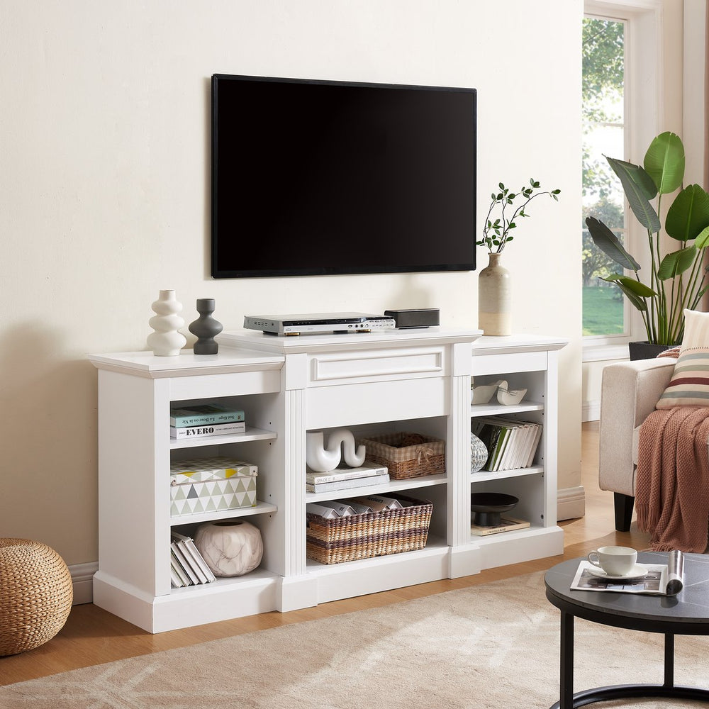 English Elm Media Console Table White 65.75" TV Stand with Adjustable Shelves, Cable Management, Large Storage Cabinet W1758P252336
