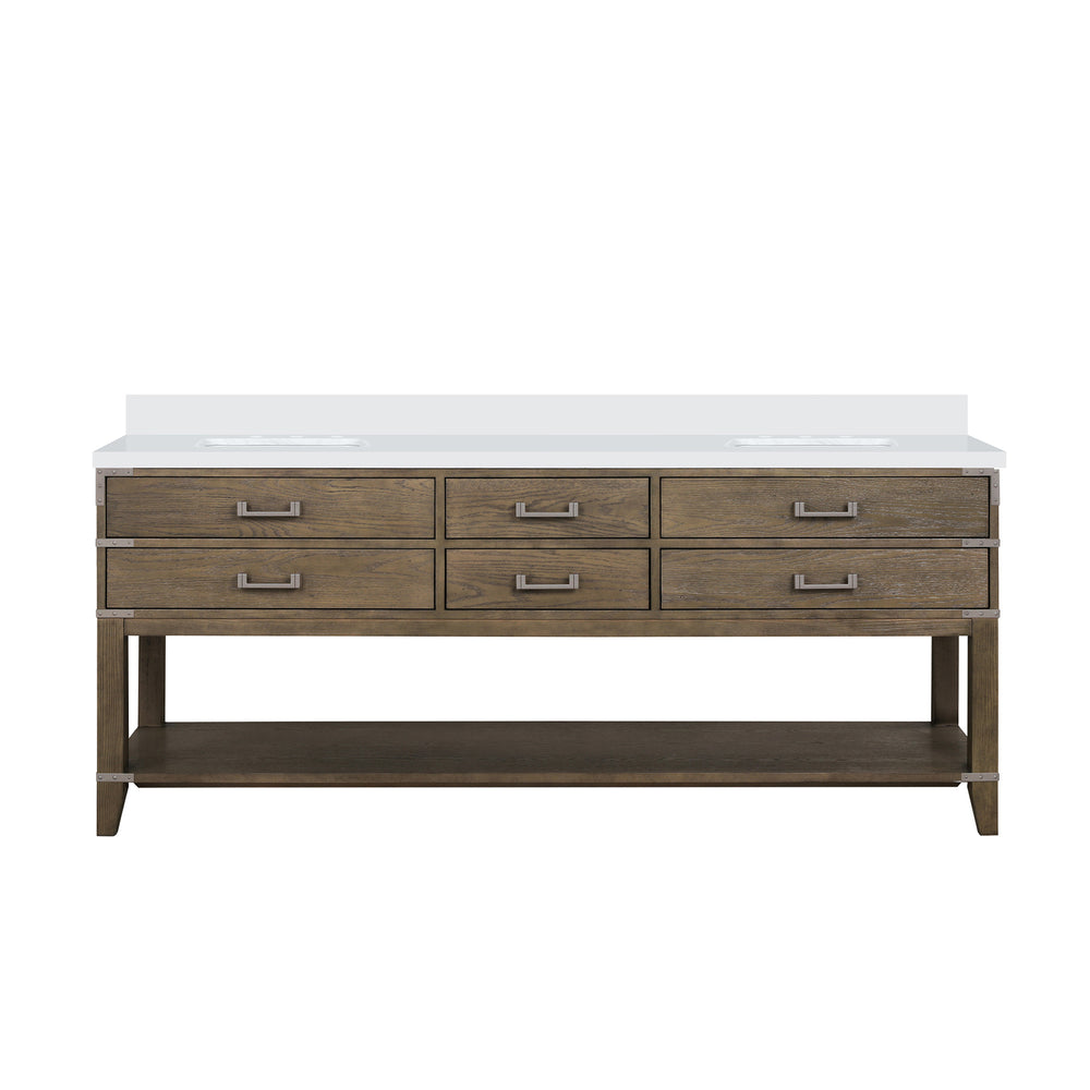 English Elm Grey Oak Double Bath Vanity With White Quartz Top, 80" W X 22" D - Elegant Storage & Style Solution! B2731P260344