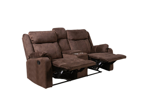 English Elm SONET Domino Upholstered Manual Recliner with Cup Holders, Pull-Out Storage Drawer and Console Features Coffee 70.7 L x 30.3 W x 26 H B201P226321