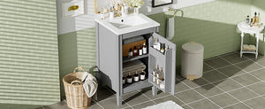 English Elm 20" Gray Bathroom Vanity with Ceramic Sink, Soft-Close Door, U-Shaped Adjustable Shelf & Door Storage Rack for Small Spaces N729P299364E