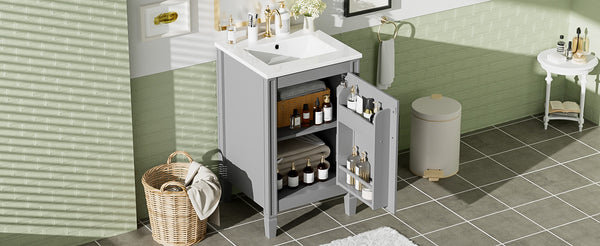 English Elm 20" Gray Bathroom Vanity with Ceramic Sink, Soft-Close Door, U-Shaped Adjustable Shelf & Door Storage Rack for Small Spaces N729P299364E