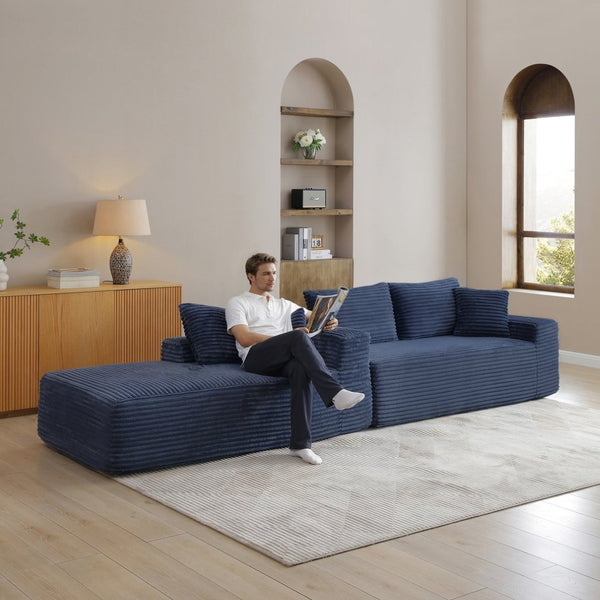 English Elm 105'' Modular Cloud Sectional with Deep Corduroy Cushions for Living Room Lounging W1117S00334