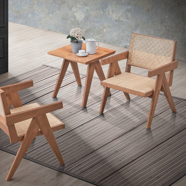 English Elm Beige Rattan Accent Chair with Natural Wood Legs — Breathable Seat, Rustic Earthy Style for Home B062P209169