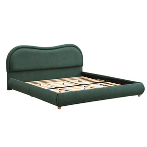English Elm Queen Chenille Upholstered Curved Headboard Platform Bed with Oak Legs Solid Wood Slats W1716P428274