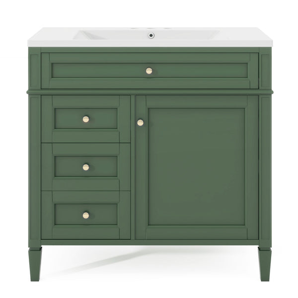 English Elm 36'' Modern Bathroom Vanity With Top Sink, 3 Drawers, Roman Legs & Adjustable Shelving For Storage SW000119AAF-2