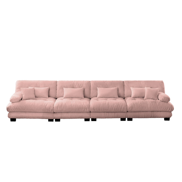 English Elm 4-Seater Plush Chenille Sectional Sofa with Deep Cloud Seats, Modular Design & Bolster Arms for Comfort and Style Pink W714S01013