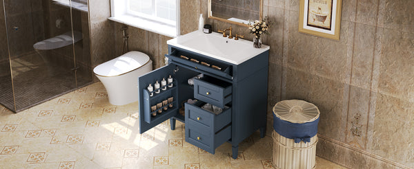 English Elm 30'' Modern Bathroom Vanity With Soft-Close Drawers, Tip-Out Storage & Elegant Roman Legs, White SW000122AAC-2