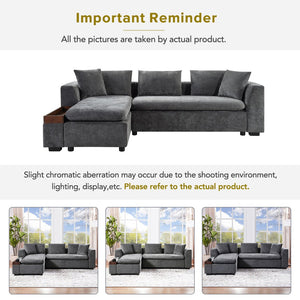 English Elm Sectional Chenille L-Shaped Sofa with Hidden Wooden Storage, Deep 18.9" Seats & Pocket Springs Gray N719S001970E