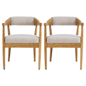 English Elm Wood Frame Upholstered Arm Dining Chairs Rubberwood Legs Beige Set of 2 N768P389408N