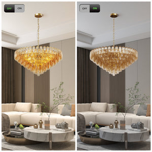English Elm 37" Gold 14-Light Modern Chandelier with Tiered Smoke Glass Shades, LED-Ready Flush Mount Elegance W1340P332565