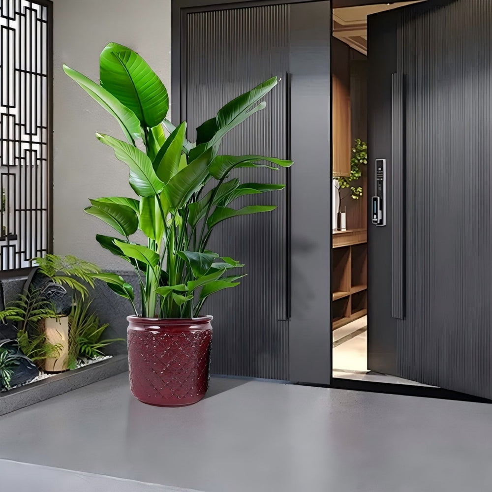 English Elm 3 Pieces Ceramic Flowerpot Set - Modern Bean Paste Red Planters For Stylish Indoor & Outdoor Spaces W3273P321477