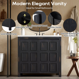 English Elm 36" Retro Espresso Bathroom Vanity Organizer with Sink — Solid Wood, Handcrafted Distressed Finish, Spacious Storage and Soft-Close Doors SV000004AAE-2