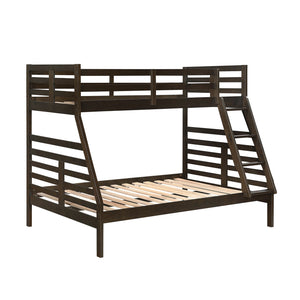 English Elm Twin Twin-over-Twin Bunk Bed with Guard Rails and Integrated Ladder, Oak-Veneer Durable Frame, Space-Saving Design Dark Brown 58.5 L x 34.5 W x 7 H B011S01852