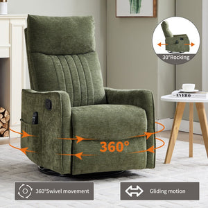 English Elm Beige Fabric Swivel Rocker Recliner with Massage Nodes and Lumbar Heat for Living Room Antique Green W1803P363423