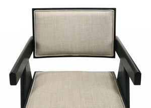 English Elm Jacopo Upholstered Arm Chair and Console Table Set Pedestal Base Ebony Wood B2749S00297
