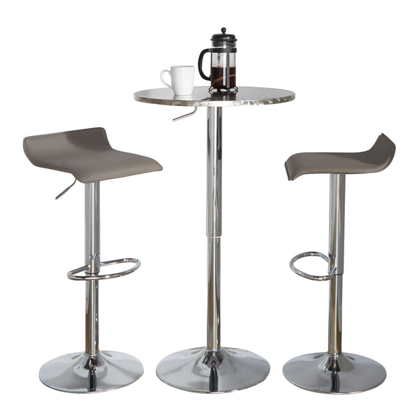 English Elm Bistro Round-Ale Adjustable 3-Piece Bar Set in Grey PVC with Chrome Accents, Oval Footrest, Modern B202S01513