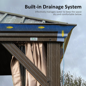 English Elm 14' X 22' Hardtop Gazebo with Drainage System, Dual-Layer Galvanized Roof, Curtains & Mesh Protection Brown W1859S00152