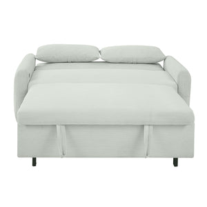 English Elm 57.48" Pull-out Sofa Bed Loveseat with USB Ports, Corduroy Upholstery, Pocket Spring Comfort, Compact Convertible Sleeper Pale Green N719P185194E