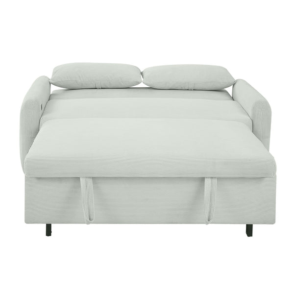 English Elm 57.48" Pull-out Sofa Bed Loveseat with USB Ports, Corduroy Upholstery, Pocket Spring Comfort, Compact Convertible Sleeper Pale Green N719P185194E
