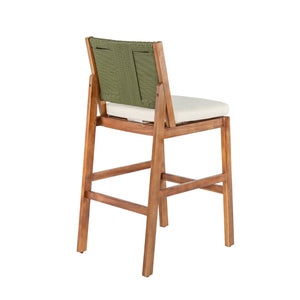 English Elm 4 Piece Outdoor Acacia Wood Wicker Bar Stools Set with Cushioned Patio Seating Cream,Green,Teak N773OB00132G