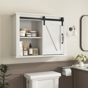 English Elm Bathroom Wooden Wall Cabinet with Barn Door, 2 Adjustable Shelves, 55 lb Load, 31.1x17.91x4.13 in W40935623