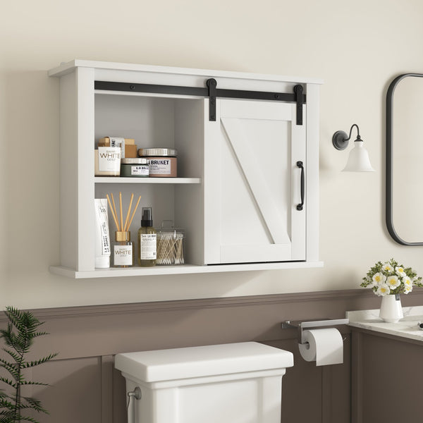 English Elm Bathroom Wooden Wall Cabinet with Barn Door, 2 Adjustable Shelves, 55 lb Load, 31.1x17.91x4.13 in W40935623