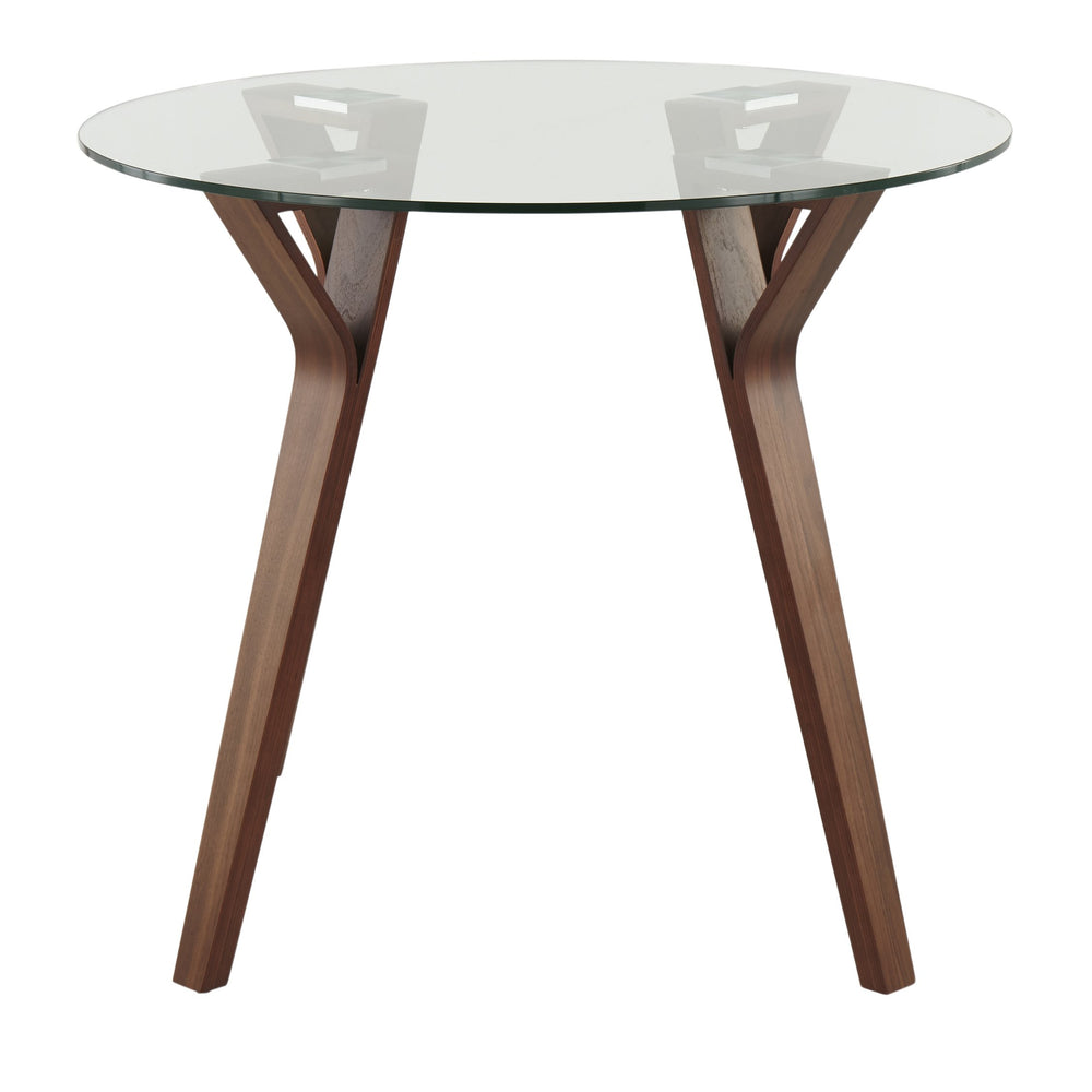 English Elm Folia Mid-Century Round Dinette Table Walnut with Tempered Glass Top, Bent Wood Legs, Seats 4 B202P223342