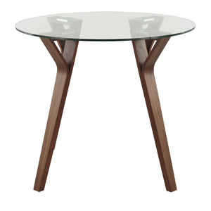 English Elm Folia Mid-Century Round Dinette Table Walnut with Tempered Glass Top, Bent Wood Legs, Seats 4 B202P223342