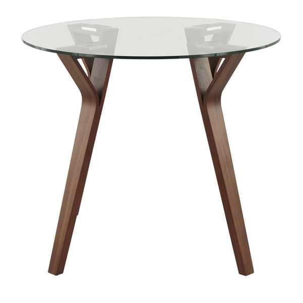 English Elm Folia Mid-Century Round Dinette Table Walnut with Tempered Glass Top, Bent Wood Legs, Seats 4 B202P223342