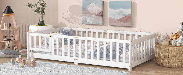 English Elm Twin Cozy Floor Bed With Protective Fence & Door, Eco-Friendly Rubberwood For Safe Sleep Spaces W504P286373-GIGA