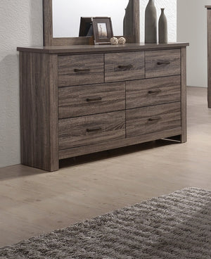 English Elm Natural Retro-Modern Wooden Dresser with Tapered Legs, Weathered Grey-Brown Finish & Black Grooves Natural 62 L x 21 W x 5 H B011P193966