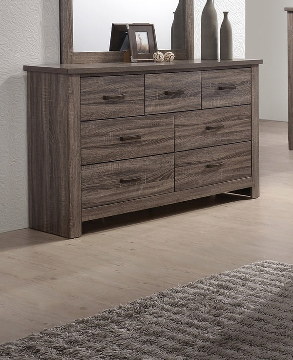 English Elm Natural Retro-Modern Wooden Dresser with Tapered Legs, Weathered Grey-Brown Finish & Black Grooves Natural 62 L x 21 W x 5 H B011P193966