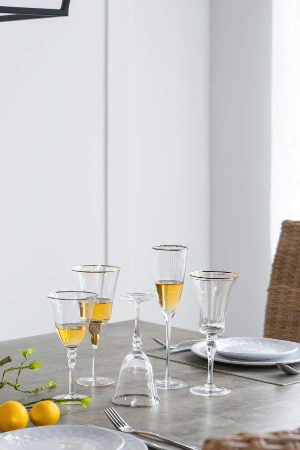 English Elm D3x9.8" Felicity Flute with Gold Rim Set of 4 — Elegant Crystal Champagne Glasses, Flared Mouth, Glamorous Toasts W2078P284551