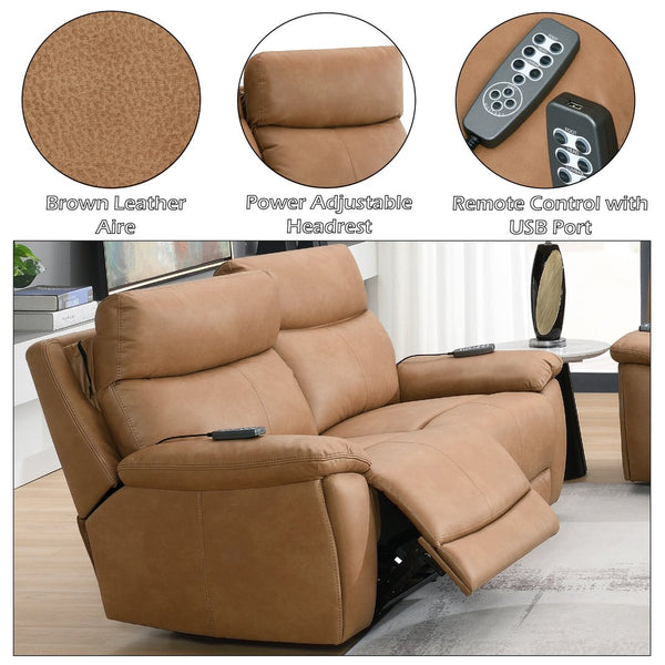 English Elm Chavis Brown Faux Leather Power Motion Loveseat with USB, Dual Motors, Power Headrest & Lumbar B2726P406283