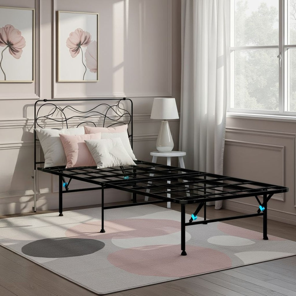 English Elm Black Powder-coated Steel Foldable Twin Bed Frame with 14 Inch Storage Clearance B108P481217