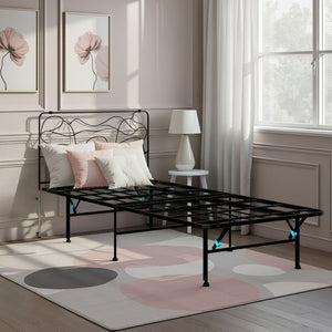 English Elm Black Powder-coated Steel Foldable Twin Bed Frame with 14 Inch Storage Clearance B108P481217