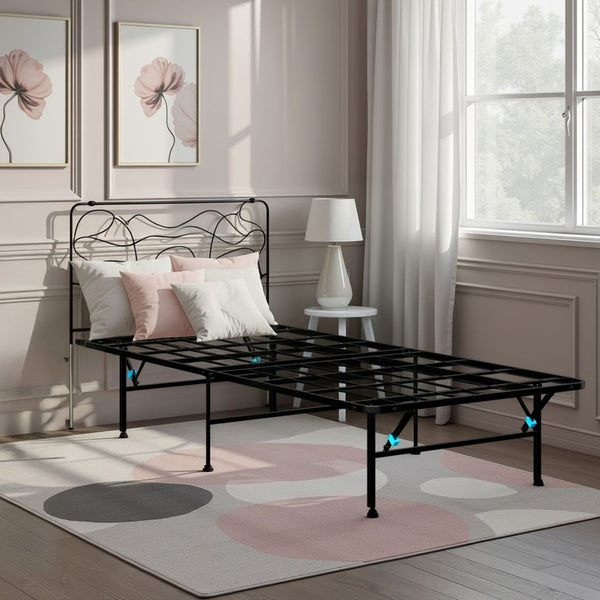 English Elm Black Powder-coated Steel Foldable Twin Bed Frame with 14 Inch Storage Clearance B108P481217