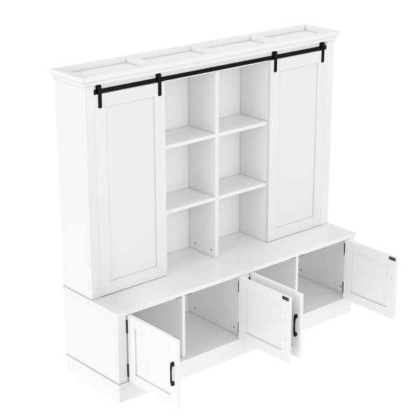 English Elm The Industrial Barn Door Entryway Cabinet with Sliding Rails and 12 Storage Compartments White W1580S00271