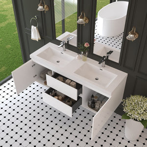 English Elm 60" Wall Mount Bathroom Vanity Ash Finish Solid Surface Basin Soft Close Storage W1573P152689