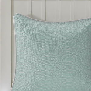 JLA Home Harbor House Blue - Euro Sham Coastal Cotton Pique with Embroidered Coral Motif, Wavy Stitch Texture, 26x26 Inch Cover HH11-399