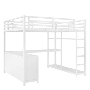 English Elm Metal Twin Xl Loft Bed with L Shaped Desk Wardrobe and Storage for Teens W1580S00368