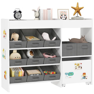 English Elm Qaba Kids Toy Organizer with 11 Fabric Bins Open Shelves and Cabinet in White W2225P485641