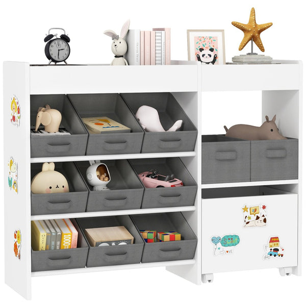English Elm Qaba Kids Toy Organizer with 11 Fabric Bins Open Shelves and Cabinet in White W2225P485641